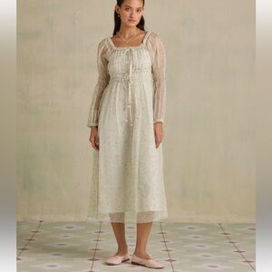 BUNA NWT Women's 100% Silk Organza Tulsi Plant Floral Dress Pastel Hues Size XXL